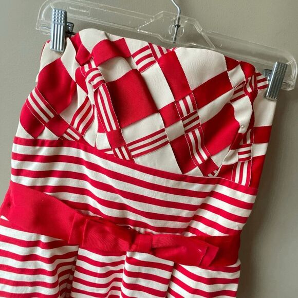 Vintage 1950s Style Victor Costa Strapless Dress Woven Ribbon Bodice - Picture 4 of 13